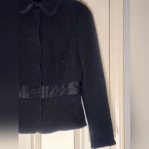 Ann Taylor 4 Black 100% WOOL Lined Bow Belted Women’s Jacket Coat - Picture 6 of 11